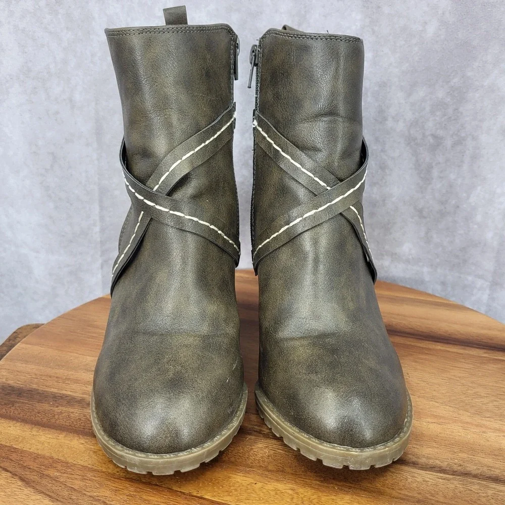 Diba Wedge Boots Womens Alberta‎ 8 M Brown Faux Leather Side Zip Booties Pull On